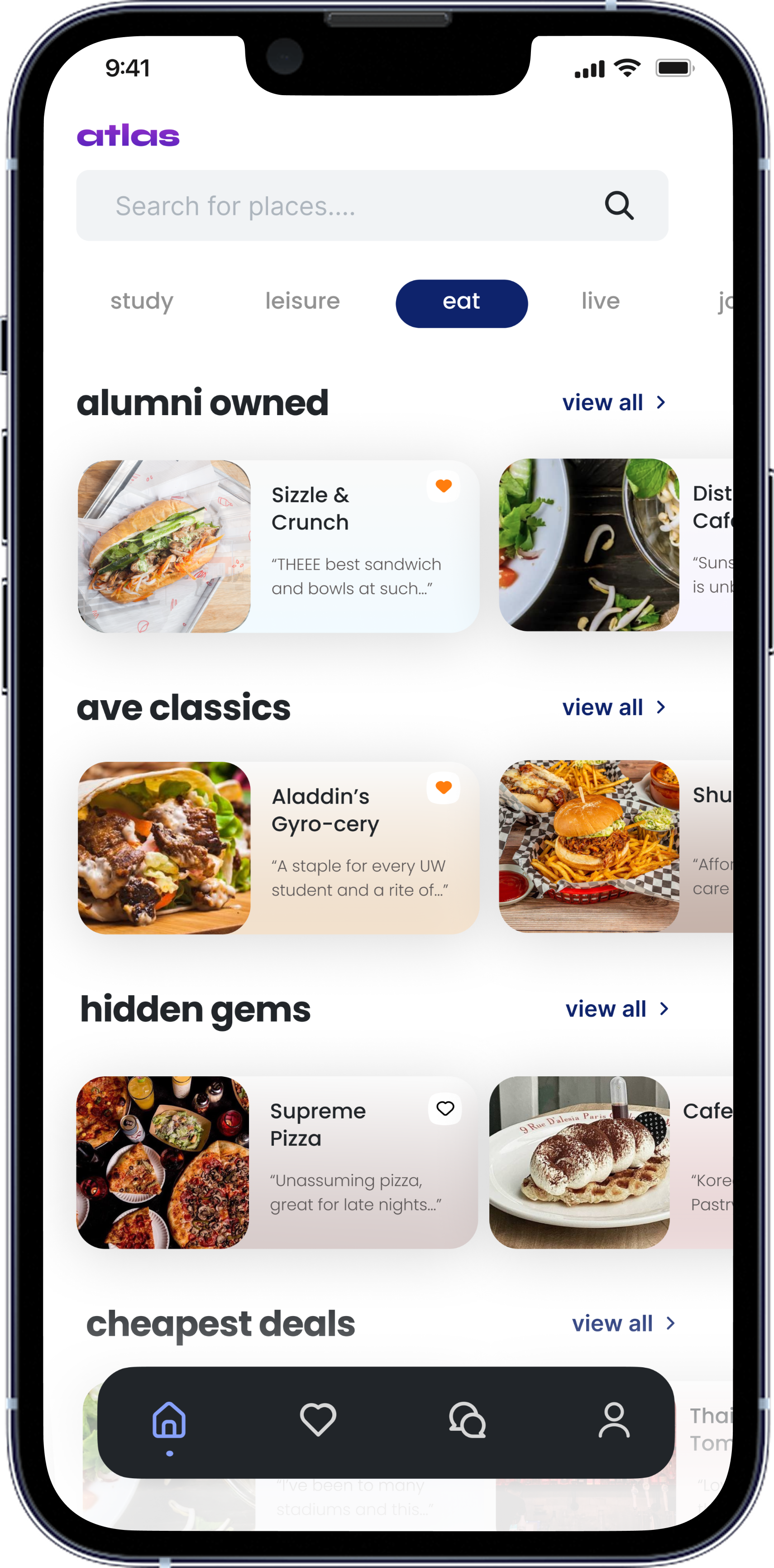 Atlas eat tab — alumni owned, ave classics, hidden gems