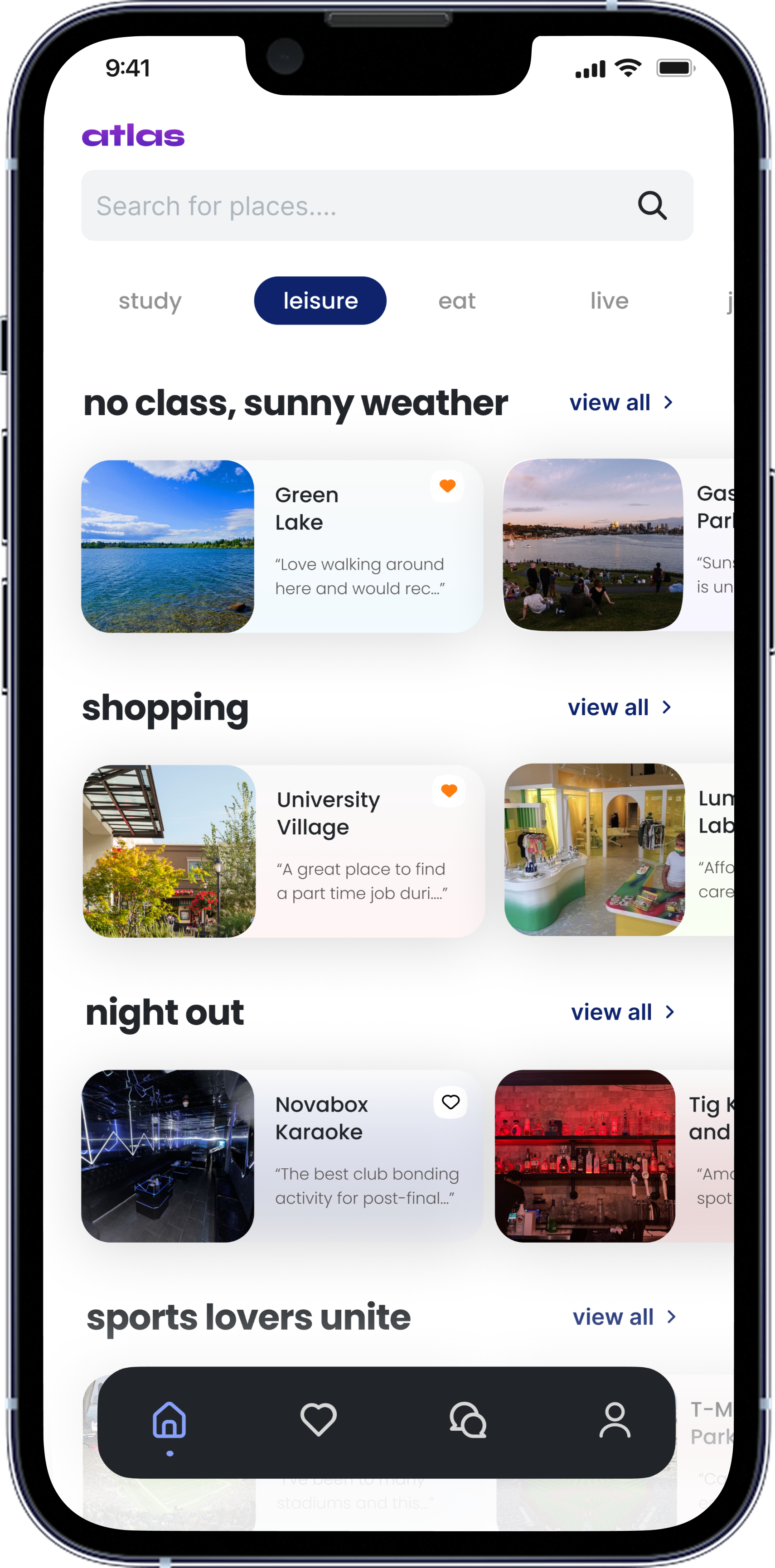 Atlas leisure tab — no class sunny weather, shopping, night out