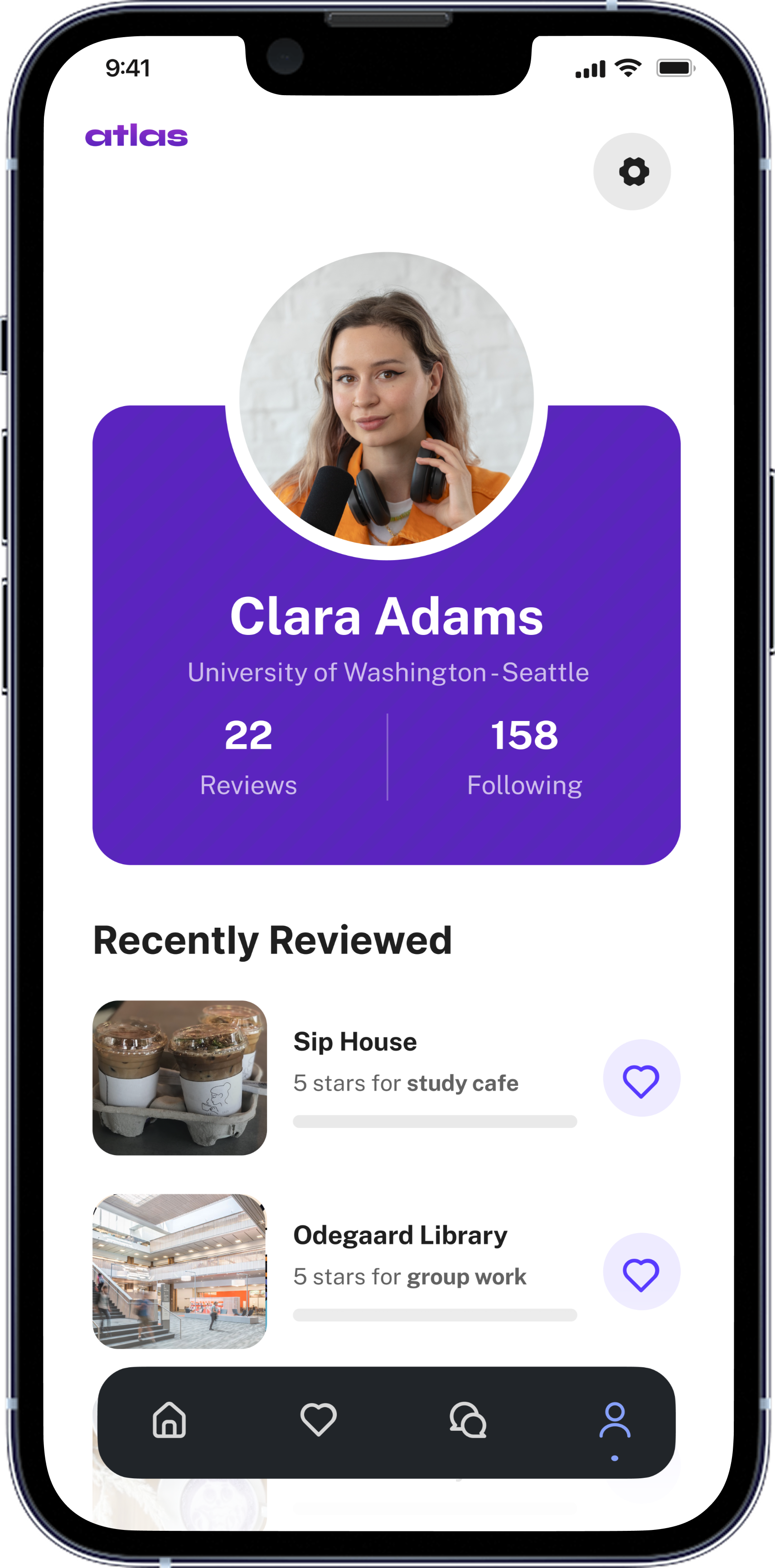 Clara Adams profile — University of Washington, 22 reviews, 158 following, and recently reviewed places