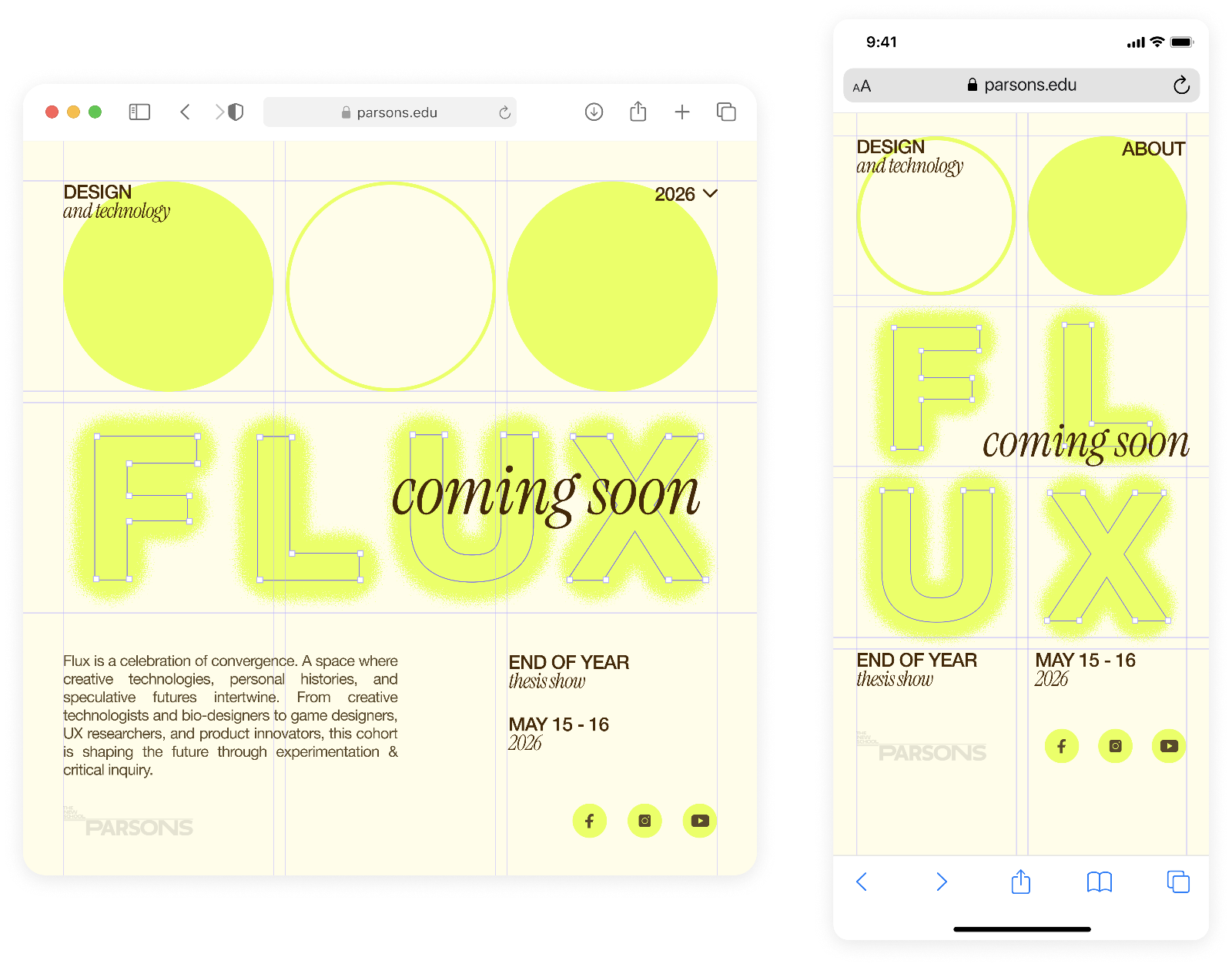 Coming Soon page — tablet & mobile breakpoints
