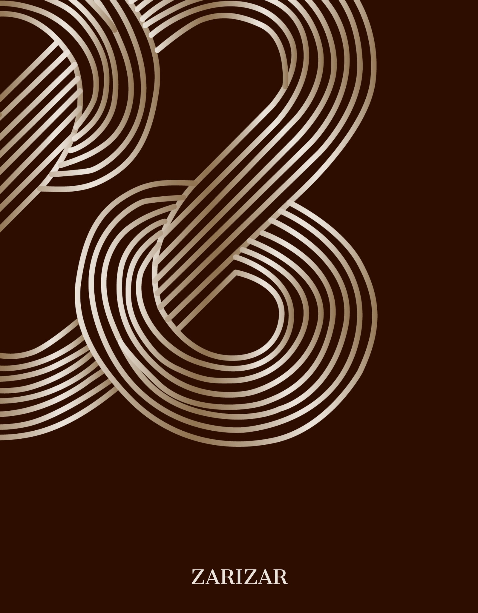 Dark brown bag artwork with an enlarged cream looping mark